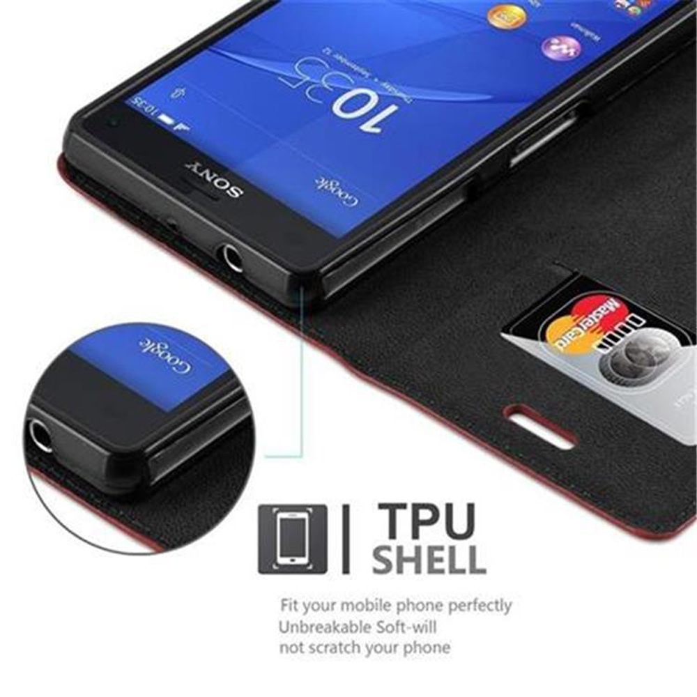 Teléfono en una funda con ranura para tarjeta de crédito. Texto: Carcasa de TPU. Logotipo de Google en pantalla.
