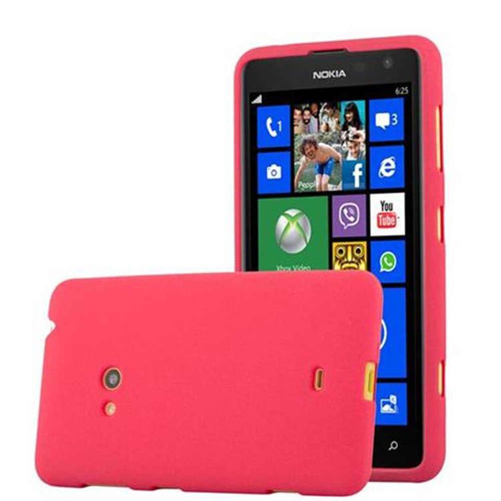 Funda roja con teléfono dentro. Segunda funda visible. Teléfono con apps y logo Nokia.