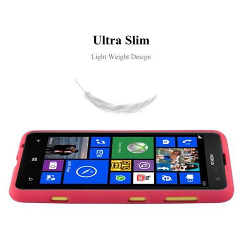 Funda de teléfono rosa con un teléfono dentro que muestra una colorida interfaz de aplicaciones.