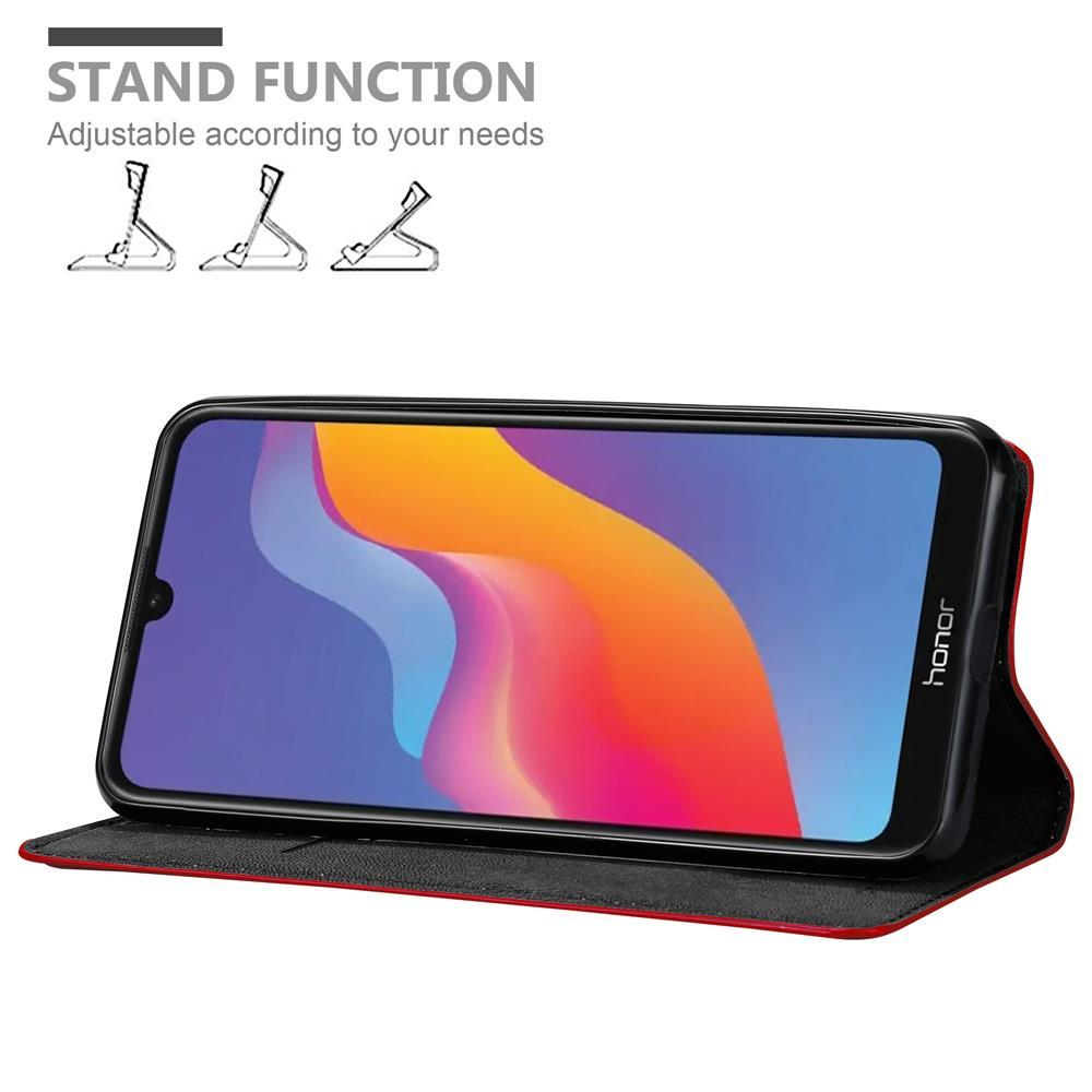 Geöffnete Handyhülle mit einem Telefon darin. Der Telefonbildschirm zeigt eine bunte Anzeige.