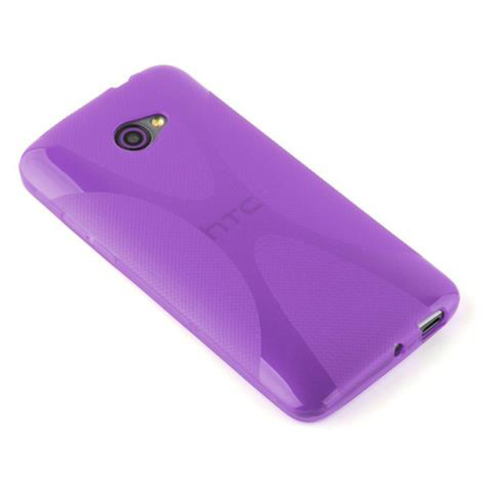 Lila HTC-Handyhülle, glänzend, mit Kamera und Ladeanschluss.