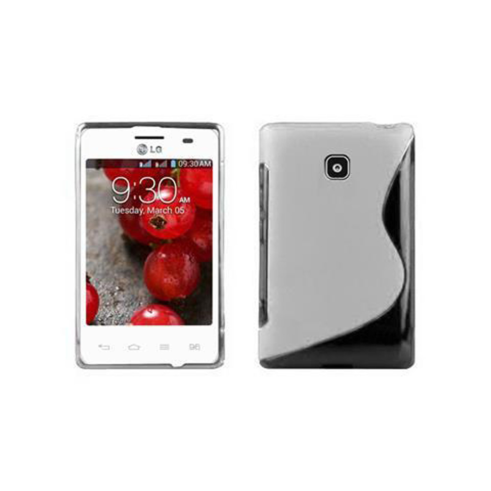 Telefono LG con custodia. Lo schermo mostra le 9:30 AM, martedì 05 marzo, con bacche rosse sullo sfondo.