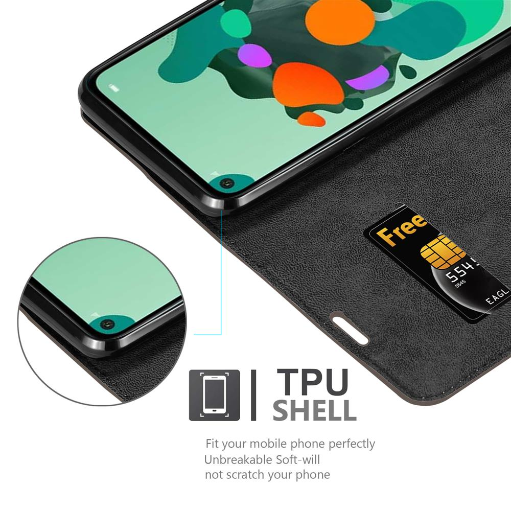 Ein Telefon in einem schwarzen Gehäuse, mit Kreditkarte und TPU SHELL-Etikett.