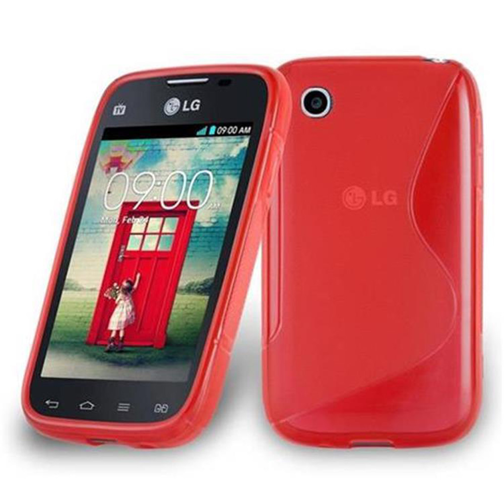 Custodia rossa con un telefono dentro. Lo schermo mostra una porta. La custodia è intorno al telefono.