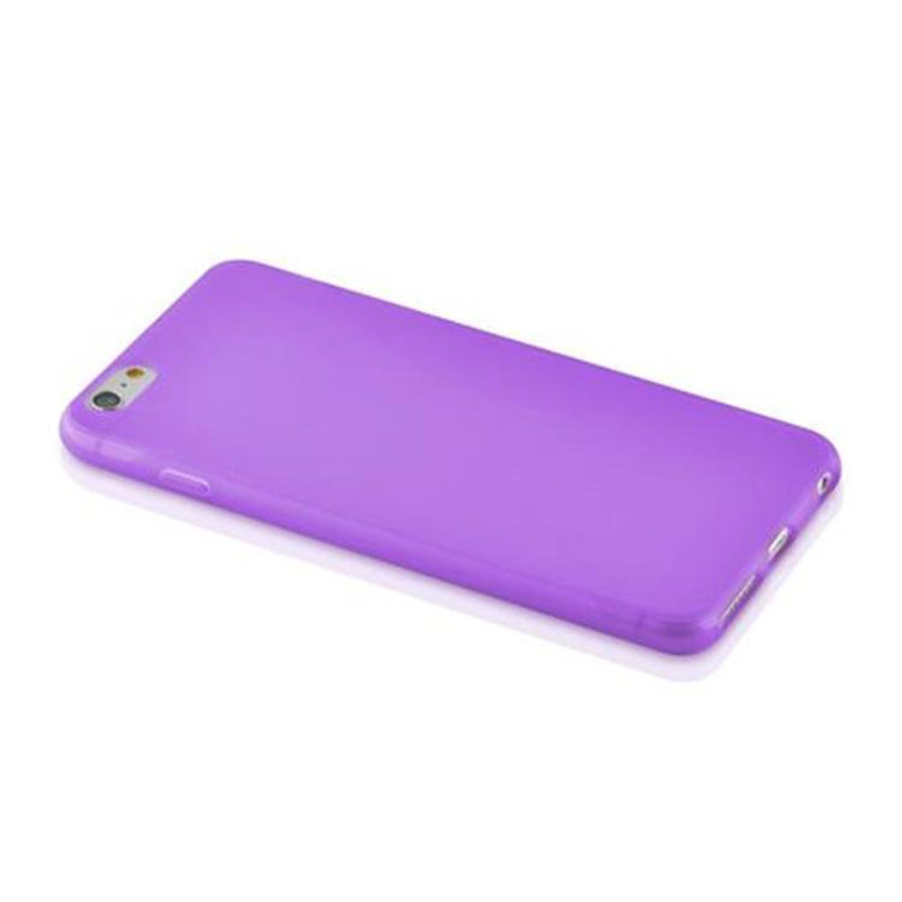 Una custodia per telefono viola. La custodia del telefono è su una superficie bianca.