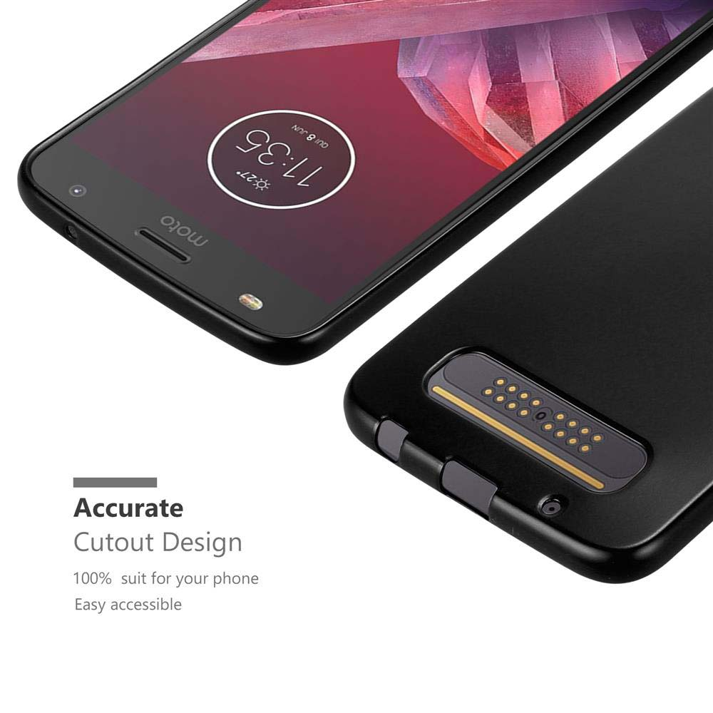 Telefono e custodia neri. Il telefono mostra un display. Il testo dice 'Accurate Cutout Design' e '100% suit'.