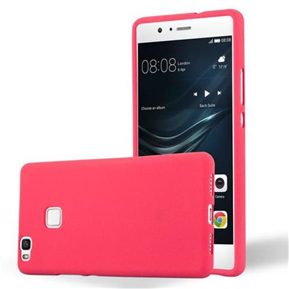 Teléfono y funda rosas. El teléfono muestra la hora y la fecha.