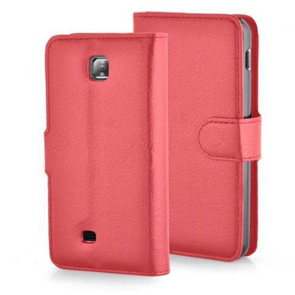 Due custodie rosse per telefono. Una aperta e una chiusa. Entrambe mostrano lo stesso design.