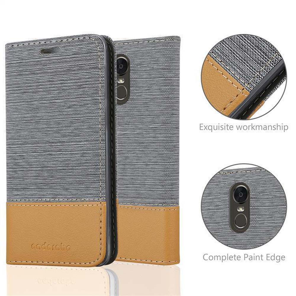 Zwei graue und beige Handyhüllen werden gezeigt, mit Nahaufnahmen von Nähten und Design.
