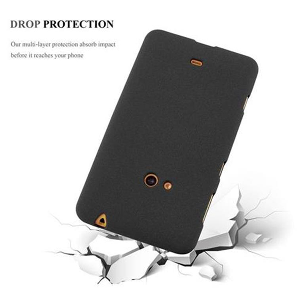 Una funda de teléfono con un teléfono dentro. La funda es negra y el teléfono se cae.