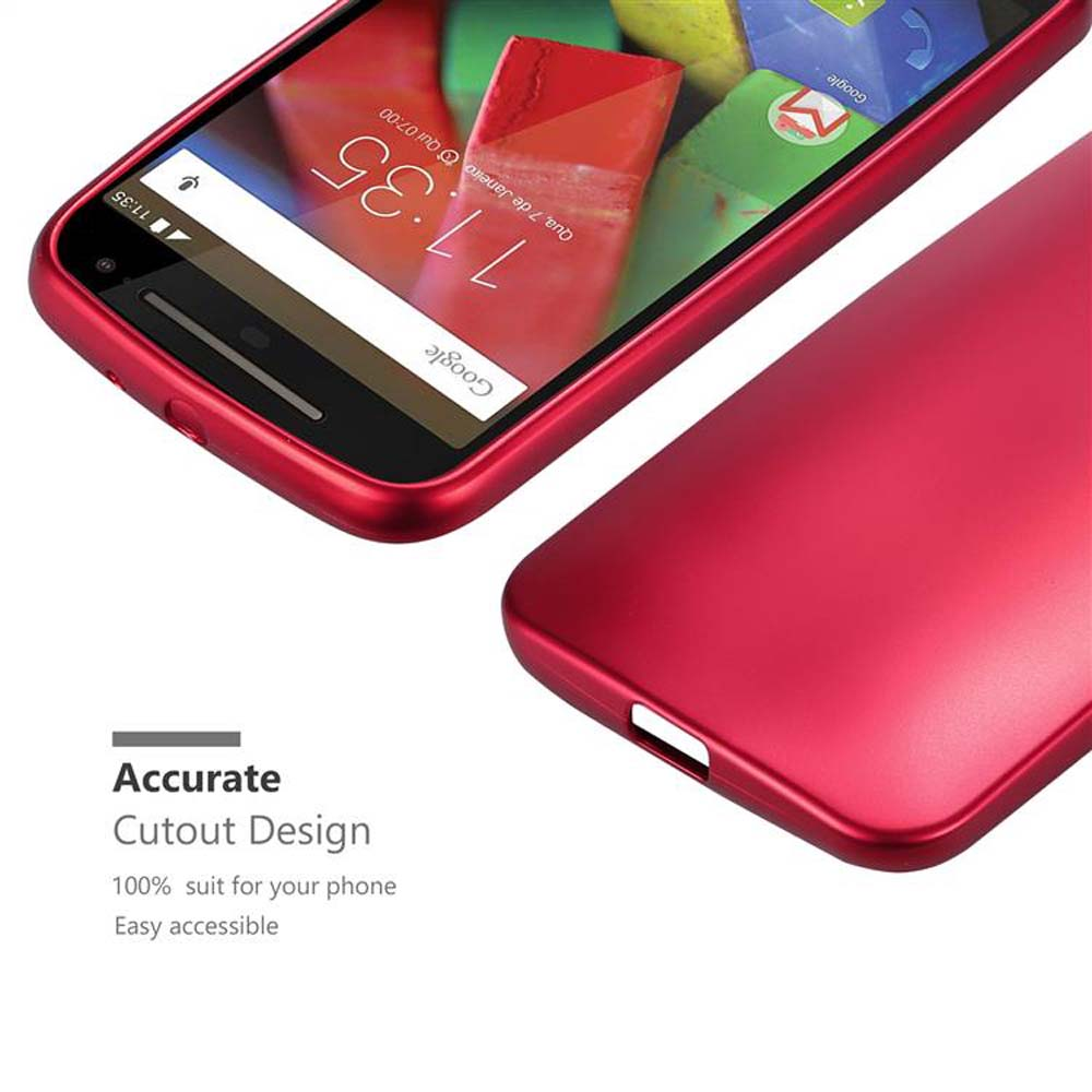 Funda roja para teléfono. La funda cubre la parte trasera del teléfono. El fondo es blanco.