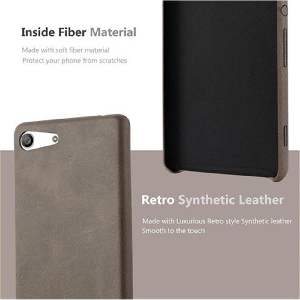 Una funda de teléfono con textura de cuero retro. Mostrando el material de fibra interior y el cuero sintético.