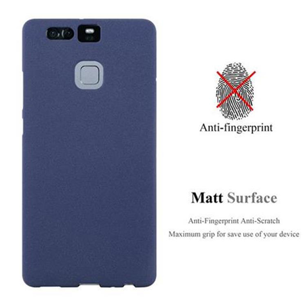 Blaue Handyhülle mit Anti-Fingerabdruck, matter Oberfläche. Die Hülle hat ein quadratisches Kamera Loch.