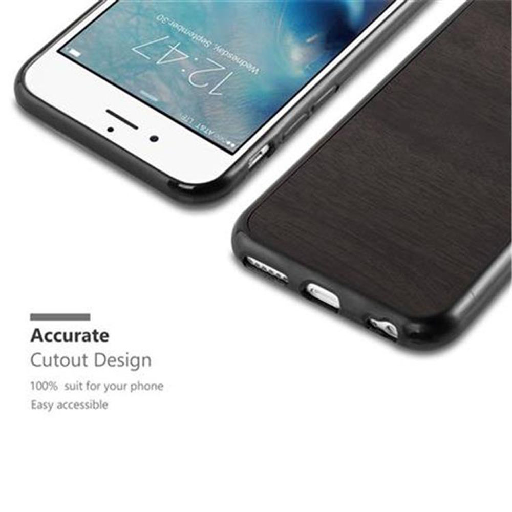 Schwarz-weißes Handycase, mit dem Handy darin.