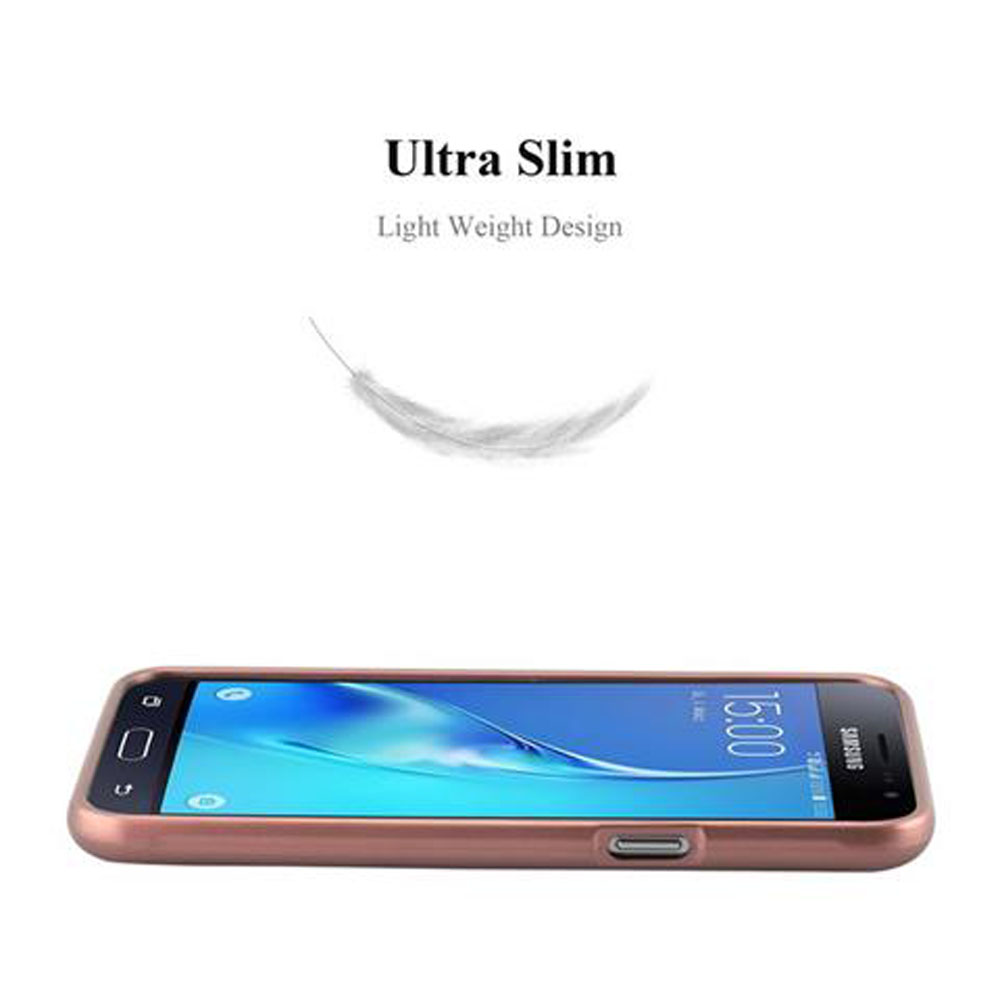 Un teléfono con una funda oro rosa, una pluma y las palabras 'Ultra Slim' y 'Light Weight Design'.