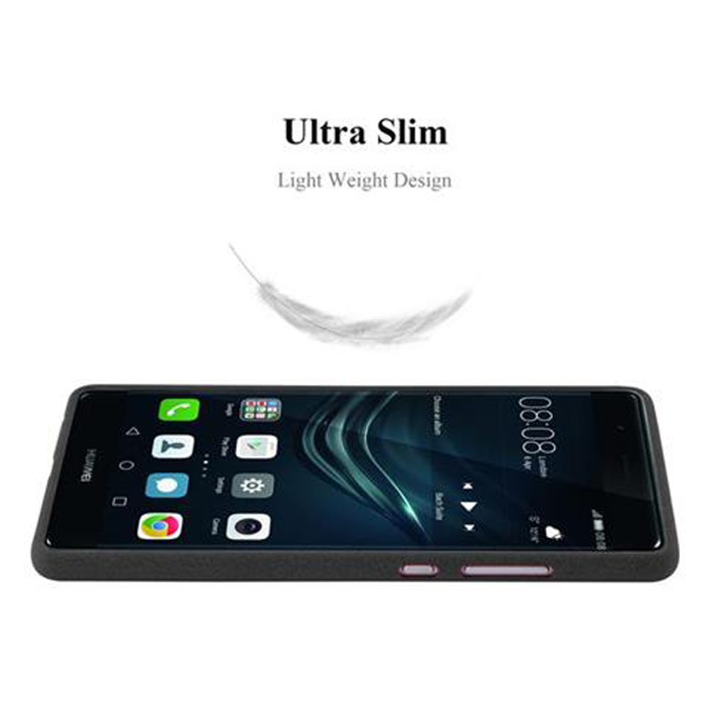 Schwarzes Telefon in einer schwarzen Hülle. Der Bildschirm des Telefons ist sichtbar.