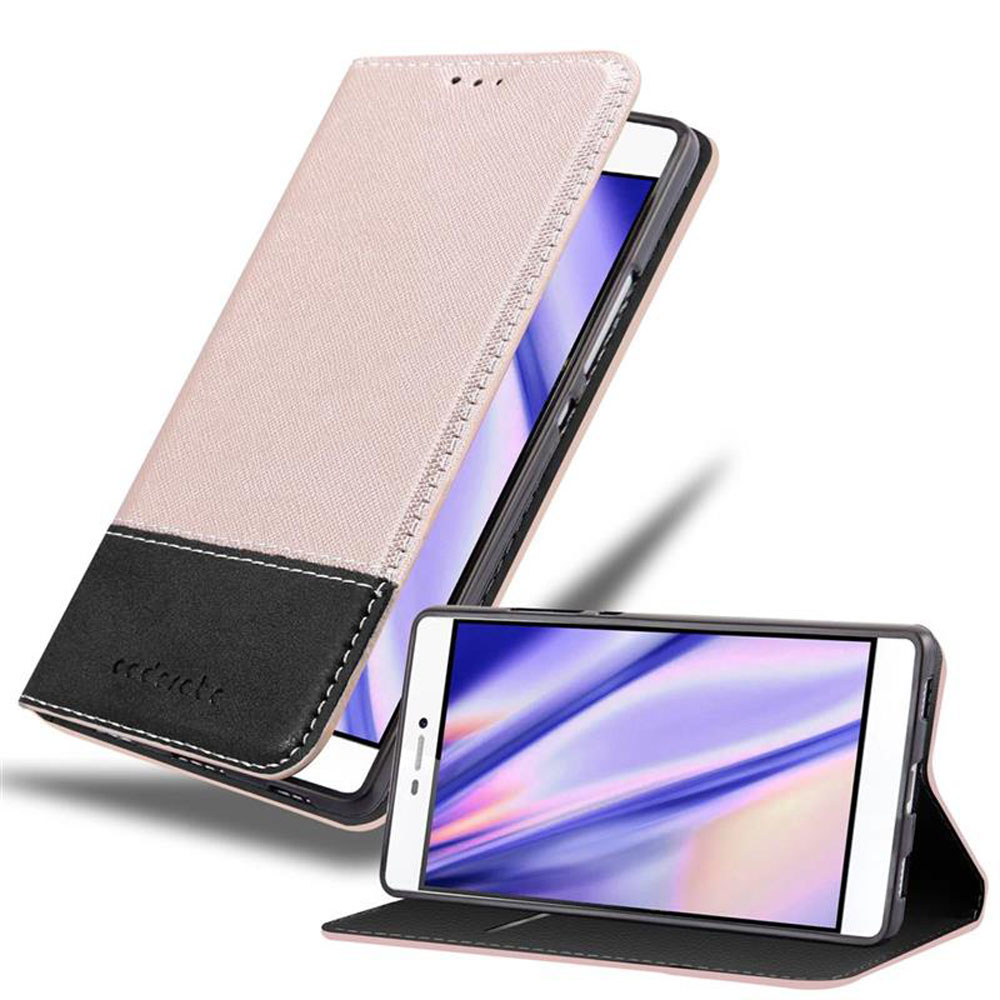 Sono mostrate custodie per telefono, una aperta, una chiusa. La custodia aperta mostra un telefono. La custodia chiusa è rosa/nera.