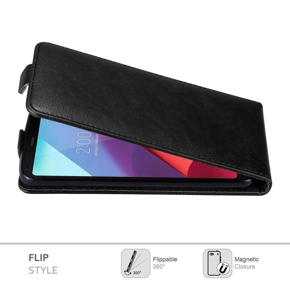 Custodia per telefono nera a libro con telefono. Caratteristiche: ribaltabile a 360°, chiusura magnetica, stile flip.