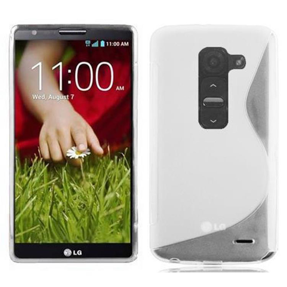 Telefono con custodia bianca. Lo schermo mostra una mano con un fiore. L'ora è 11:00.
