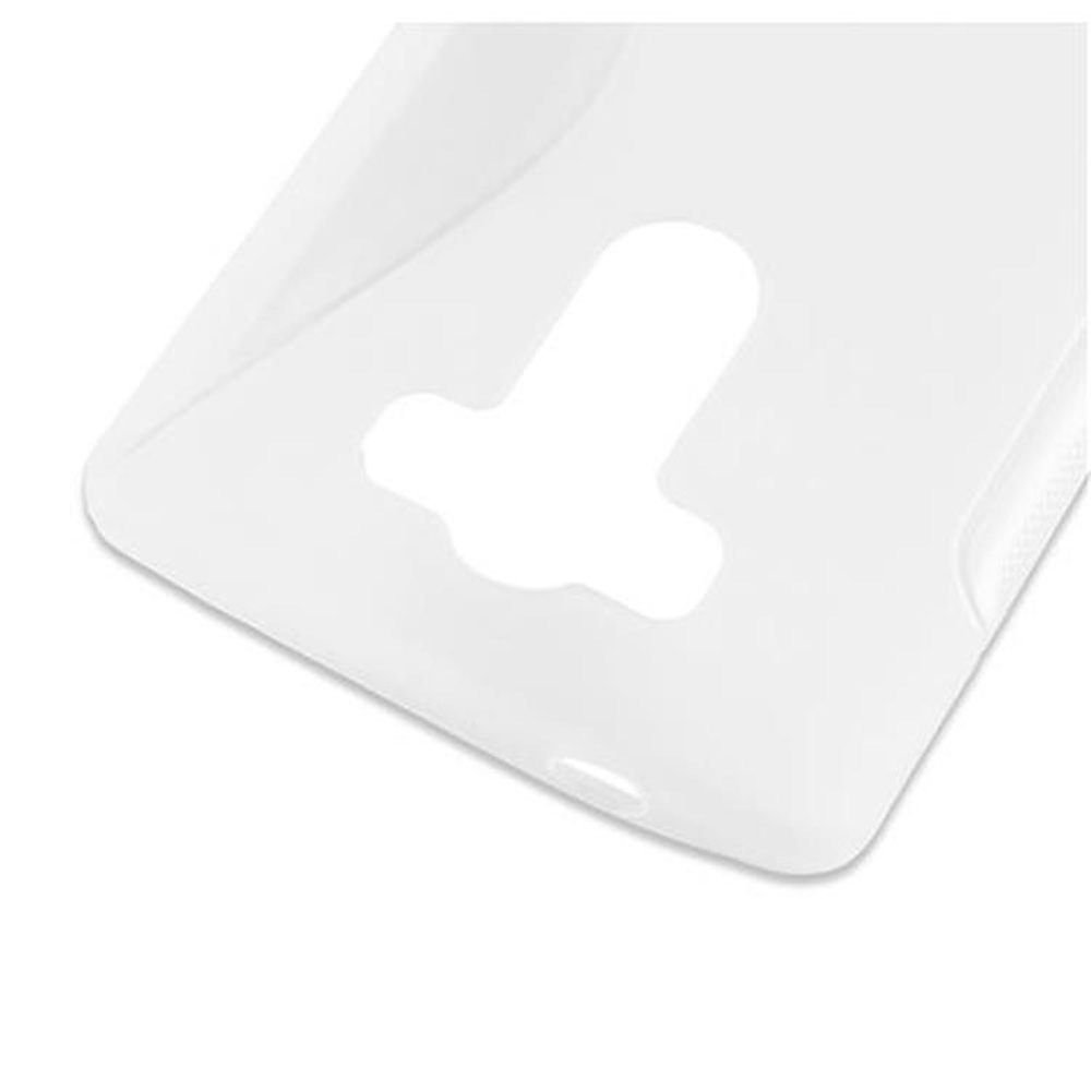 Funda de teléfono blanca con un agujero para la cámara.