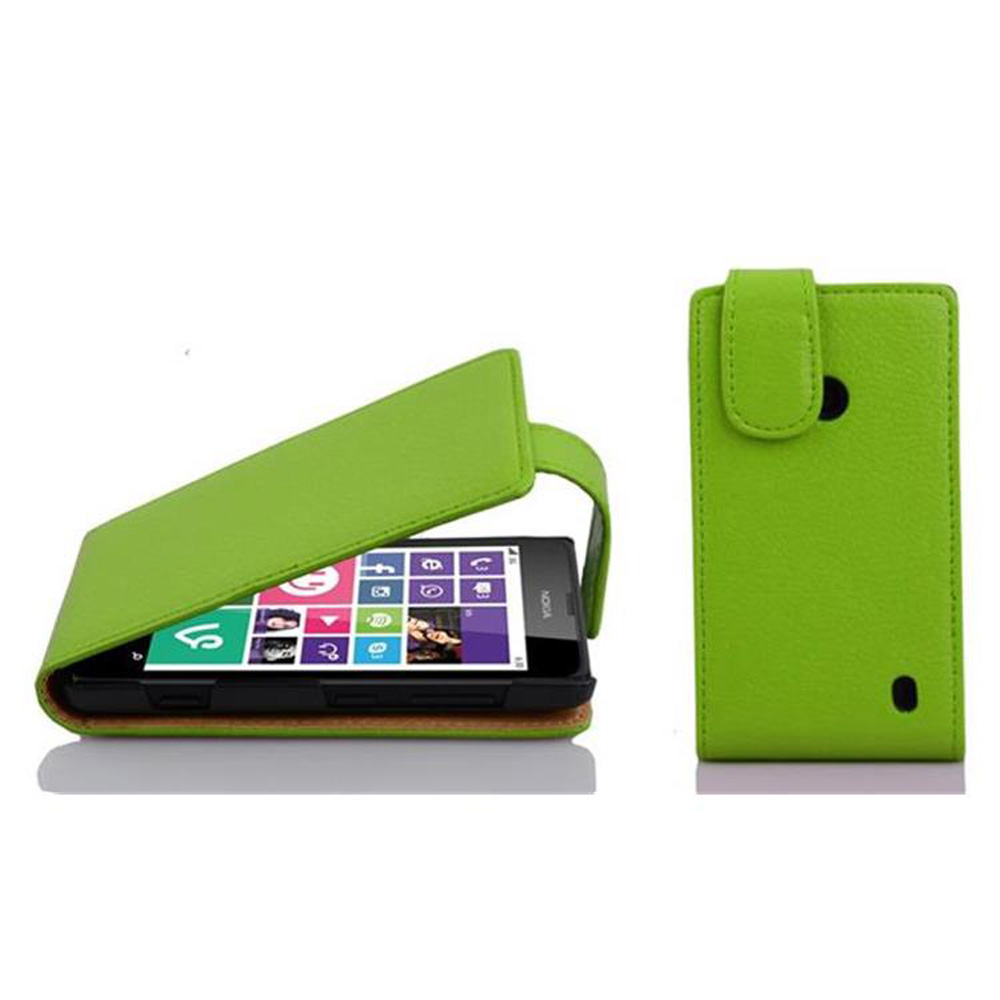 Custodia per telefono verde con telefono dentro, aperta e chiusa. Mostra lo schermo del telefono.