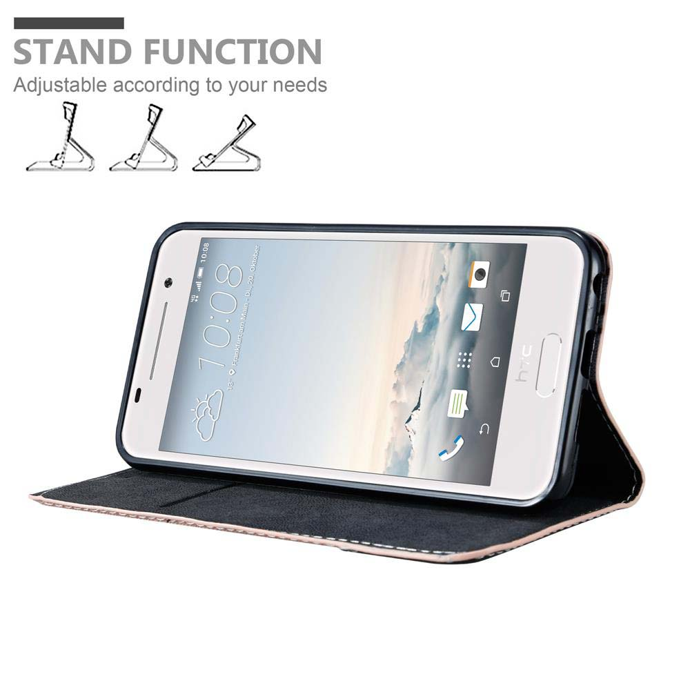 Telefono bianco in una custodia con funzione stand. La custodia è aperta per mostrare il telefono.