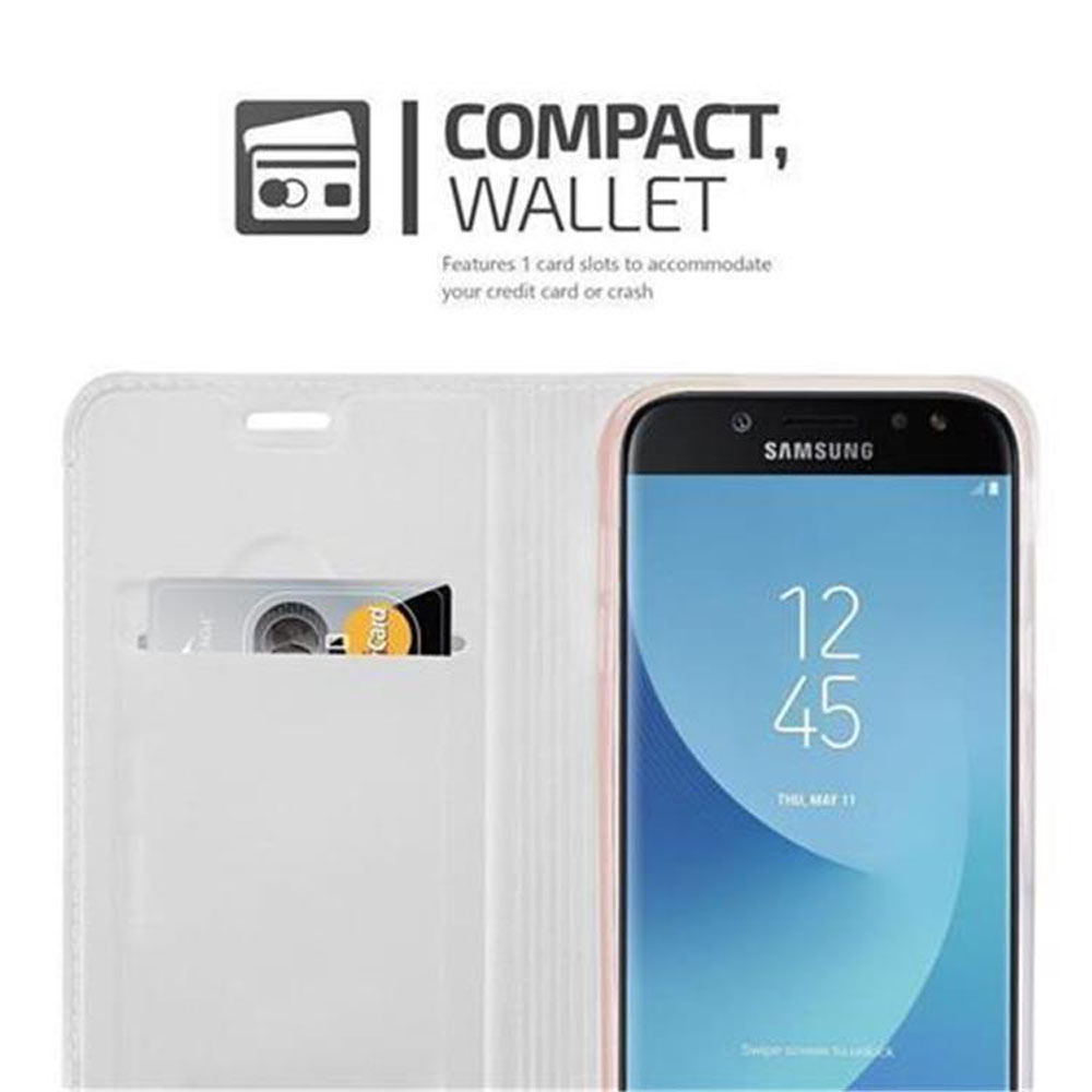 Handyhülle mit Kartenfächern, Telefon darin und der Text 'COMPACT, WALLET'.