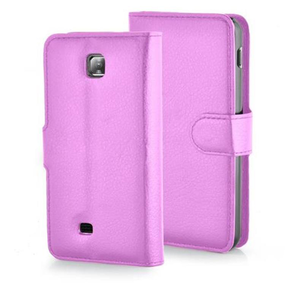 Custodia per telefono viola, chiusa, che mostra il design esterno della custodia.