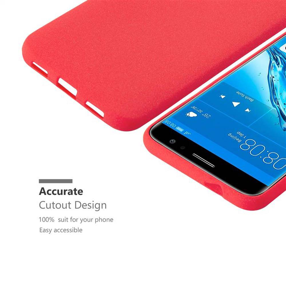 Custodia per telefono rossa con telefono all'interno, che mostra lo schermo del telefono con ora e batteria.