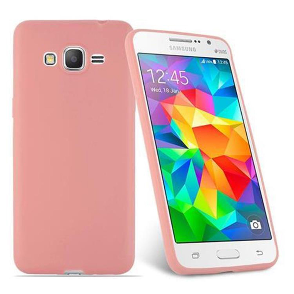 Telefono rosa accanto a una custodia per telefono rosa abbinata.