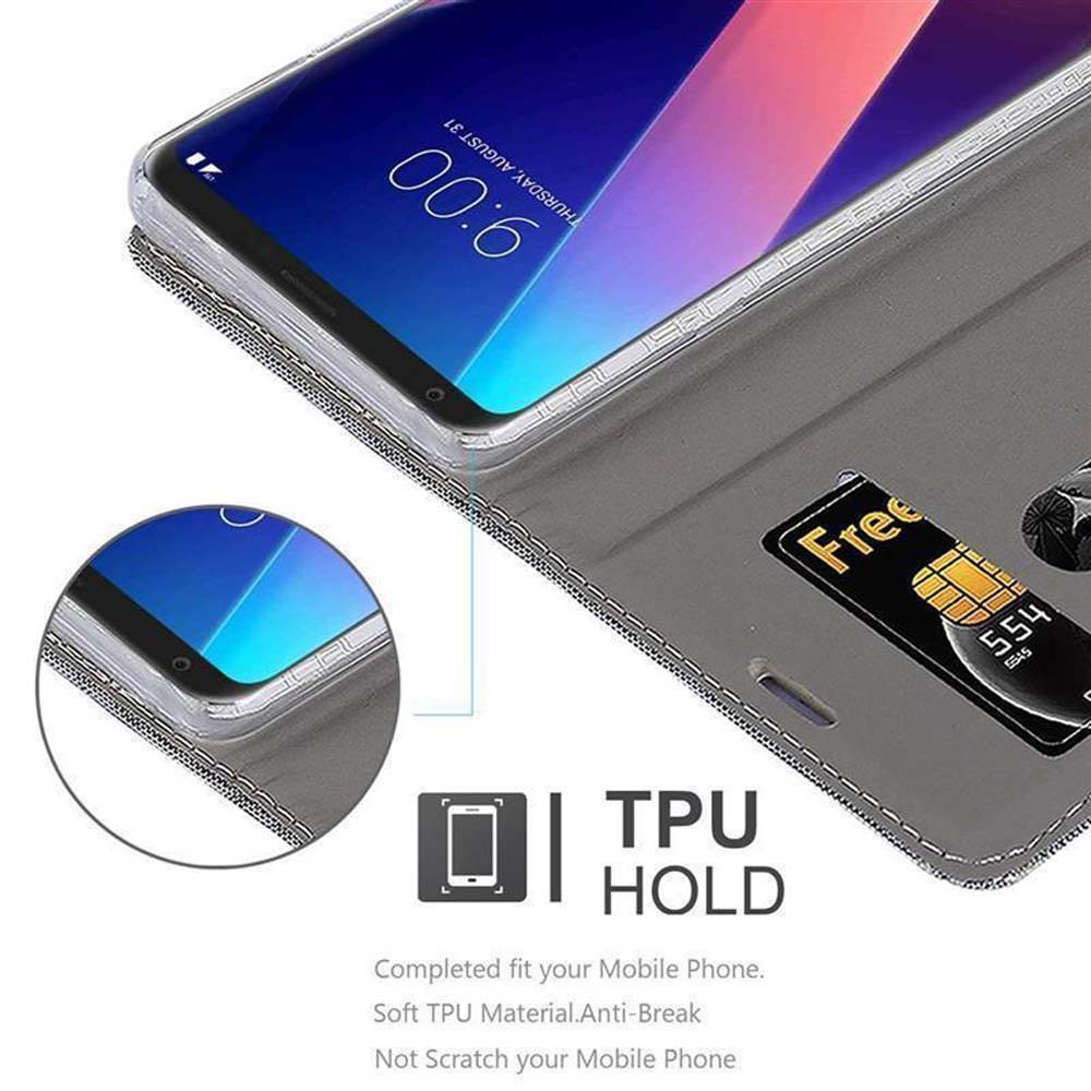 Telefon in Hülle, Kreditkarte sichtbar. Text 'TPU HOLD' und ein Telefonsymbol.