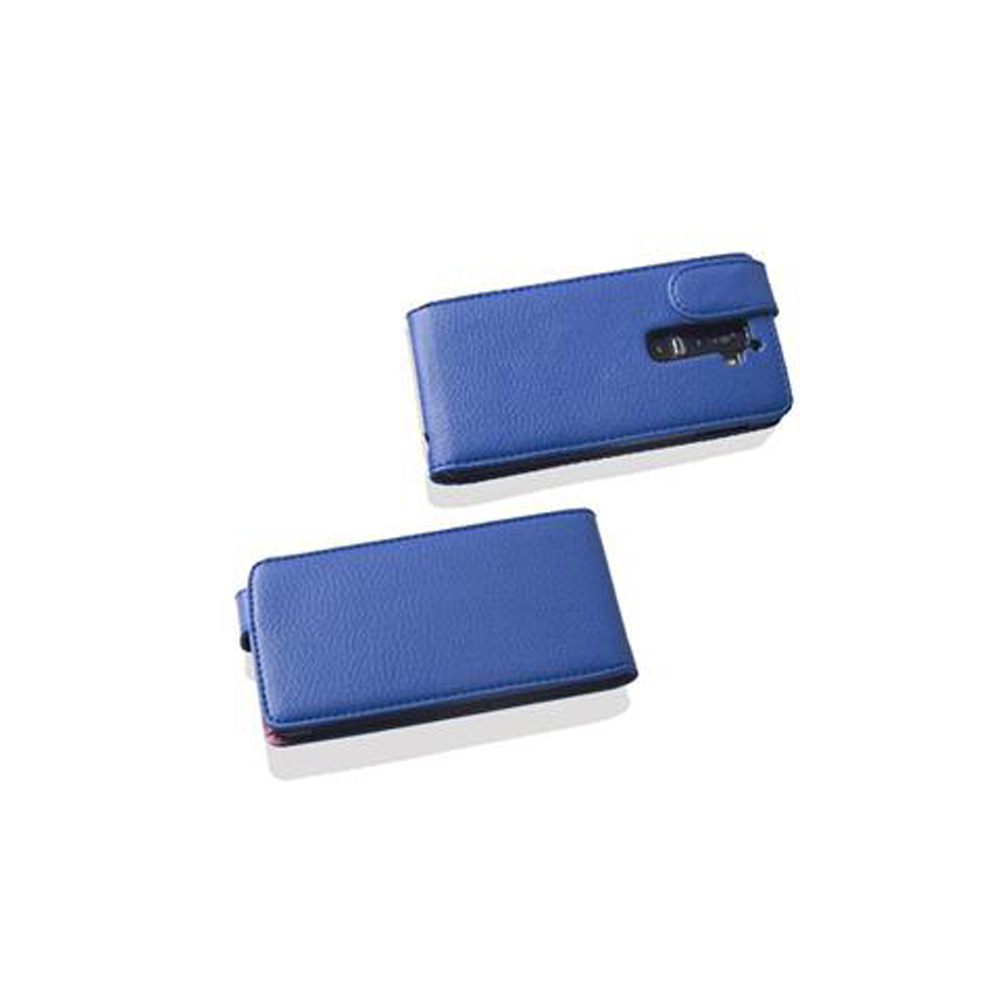 Dos fundas azules para teléfono. Están cerradas y el fondo es blanco.