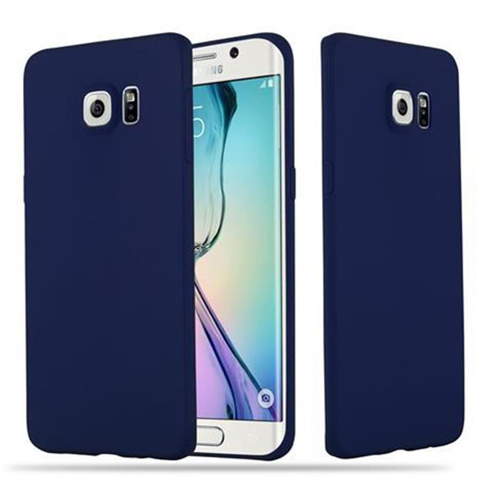 Custodia blu navy, telefono all'interno. Custodia a destra.