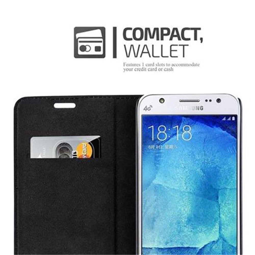 Eine kompakte Brieftaschenhülle mit Kartenfach, das eine Karte enthält. Ein Telefon zeigt die Uhrzeit 18:18.