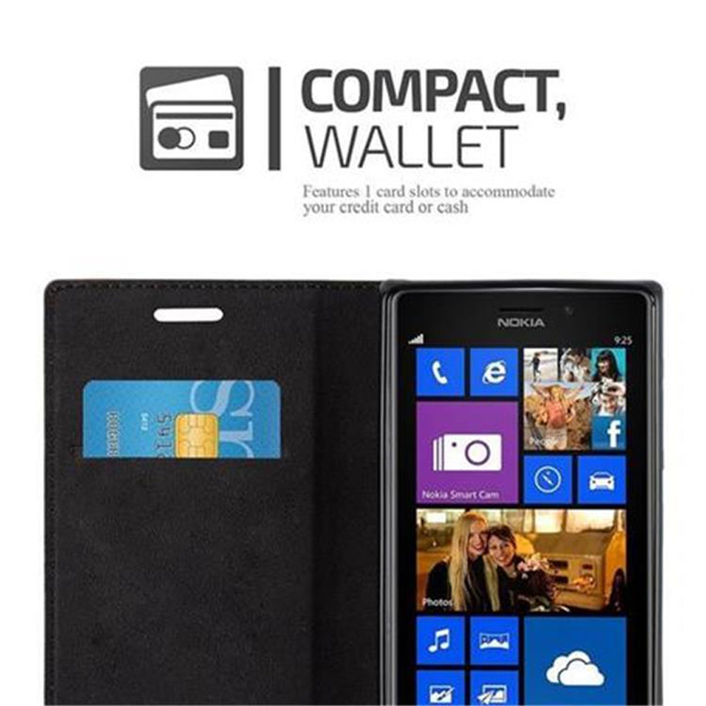 Custodia nera per telefono con slot per schede, carta di credito blu e smartphone con icone di app.