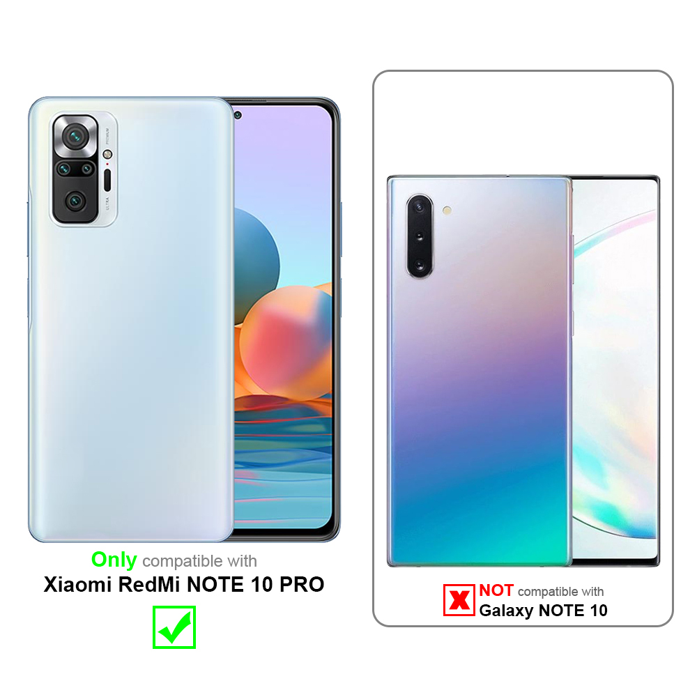 Due telefoni. Uno è bianco e dice che è compatibile con Xiaomi RedMi Note 10 Pro. L'altro non è compatibile.