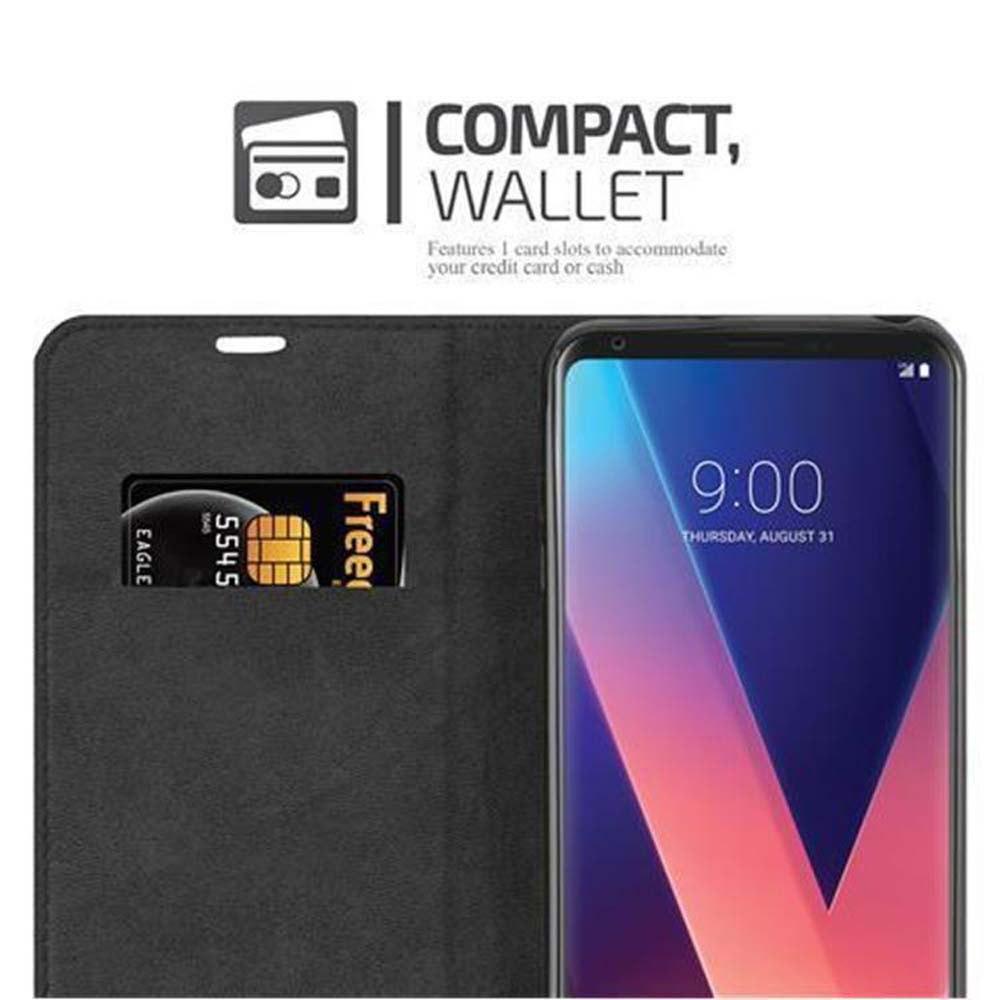 Telefon in einer Brieftaschen-Hülle mit Kartenfach. Der Bildschirm des Telefons ist eingeschaltet und sichtbar, Karte innen.