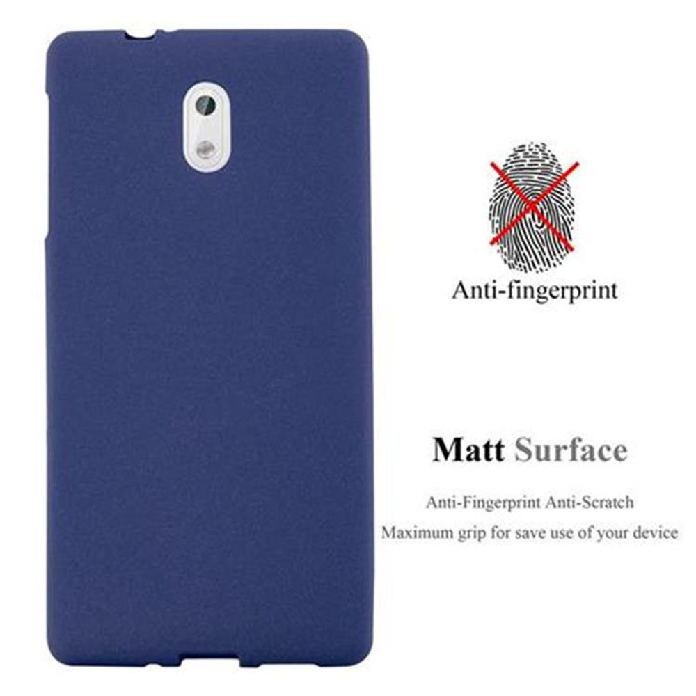 Custodia per telefono blu con testo 'Matt Surface' e icona impronta digitale.