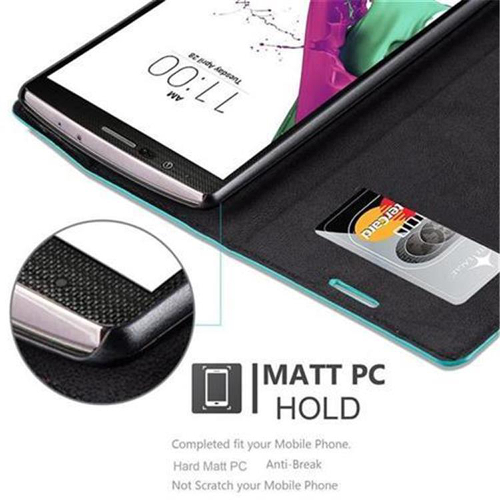Telefono con custodia aperta, con carta di credito in uno slot. Testo: Matt PC Hold.