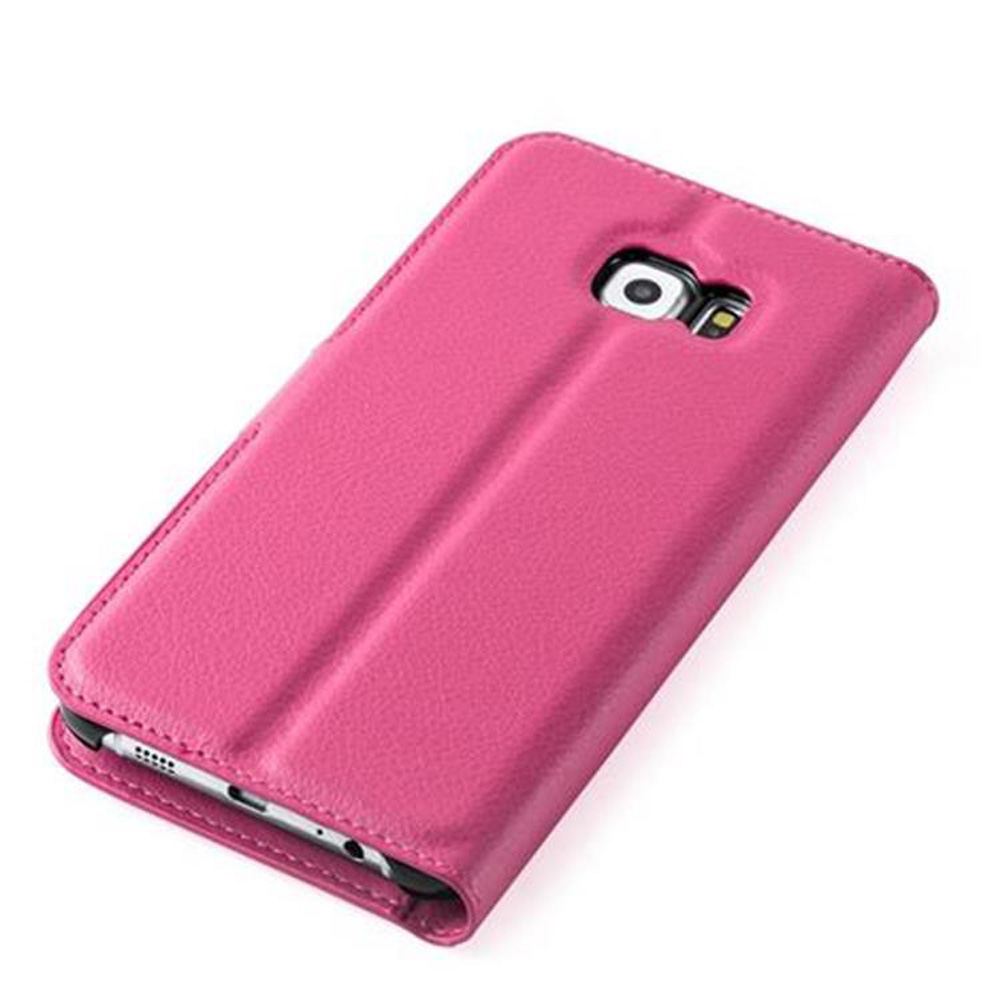 Custodia rosa per telefono. È chiusa. Sfondo: bianco.