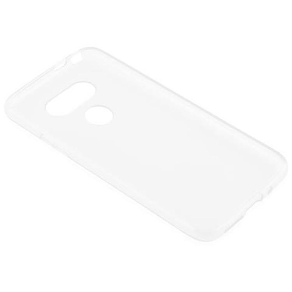 Transparente Handyhülle mit Aussparungen für Kamera und andere Funktionen. Weißer Hintergrund.