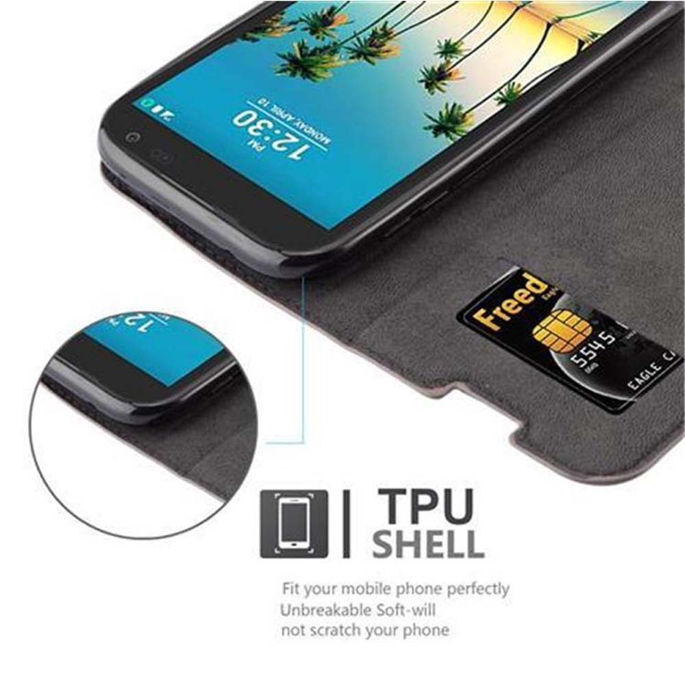 Teléfono en funda, con tarjeta y funda.