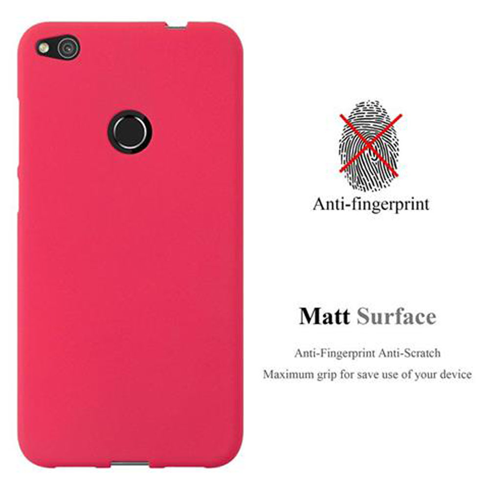 Una funda de teléfono roja con superficie mate, que muestra una función anti-huellas dactilares.