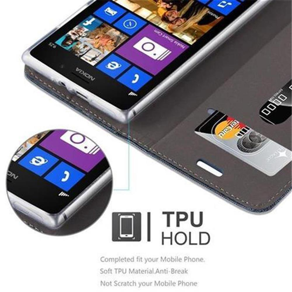 Telefono in una custodia, aperto. La custodia ha fessure per carte. Mostra uno schermo del telefono. Pubblicizza il supporto in TPU.
