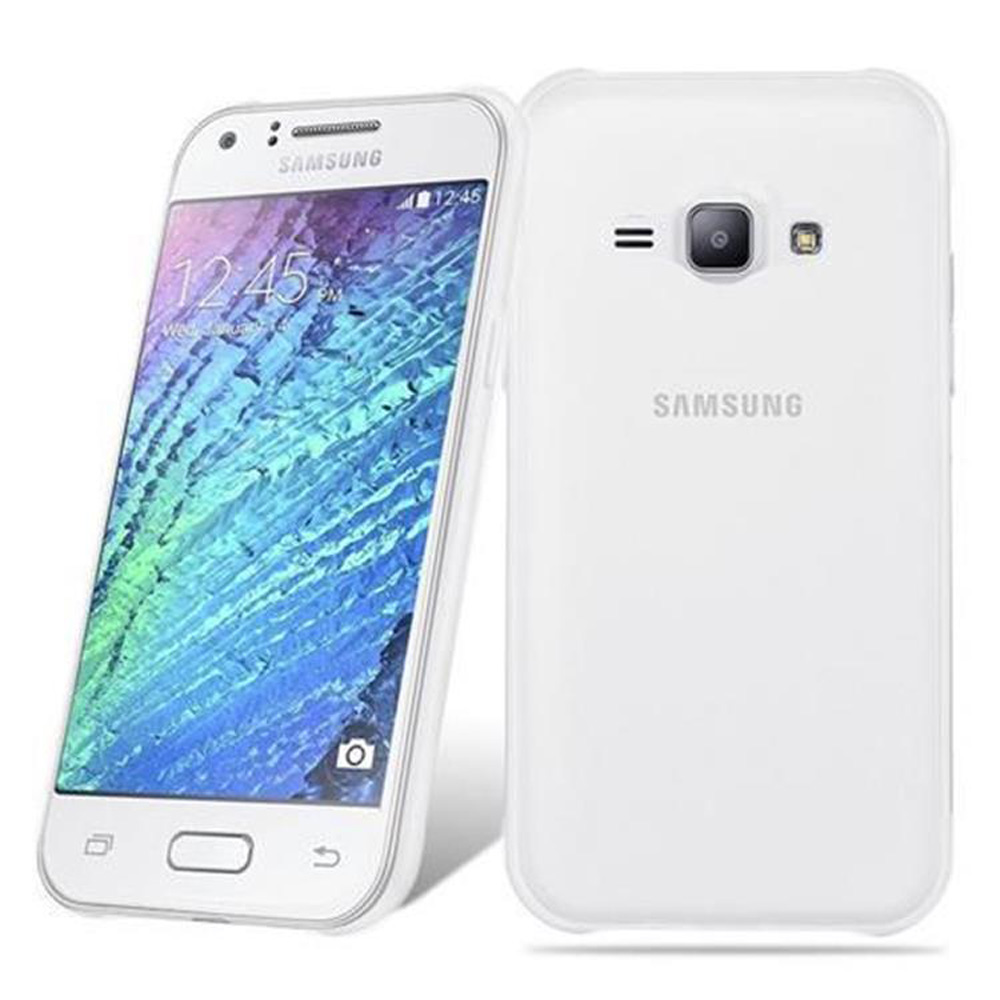 Telefono Samsung bianco, due viste. Uno mostra lo schermo, l'altro il retro del telefono.