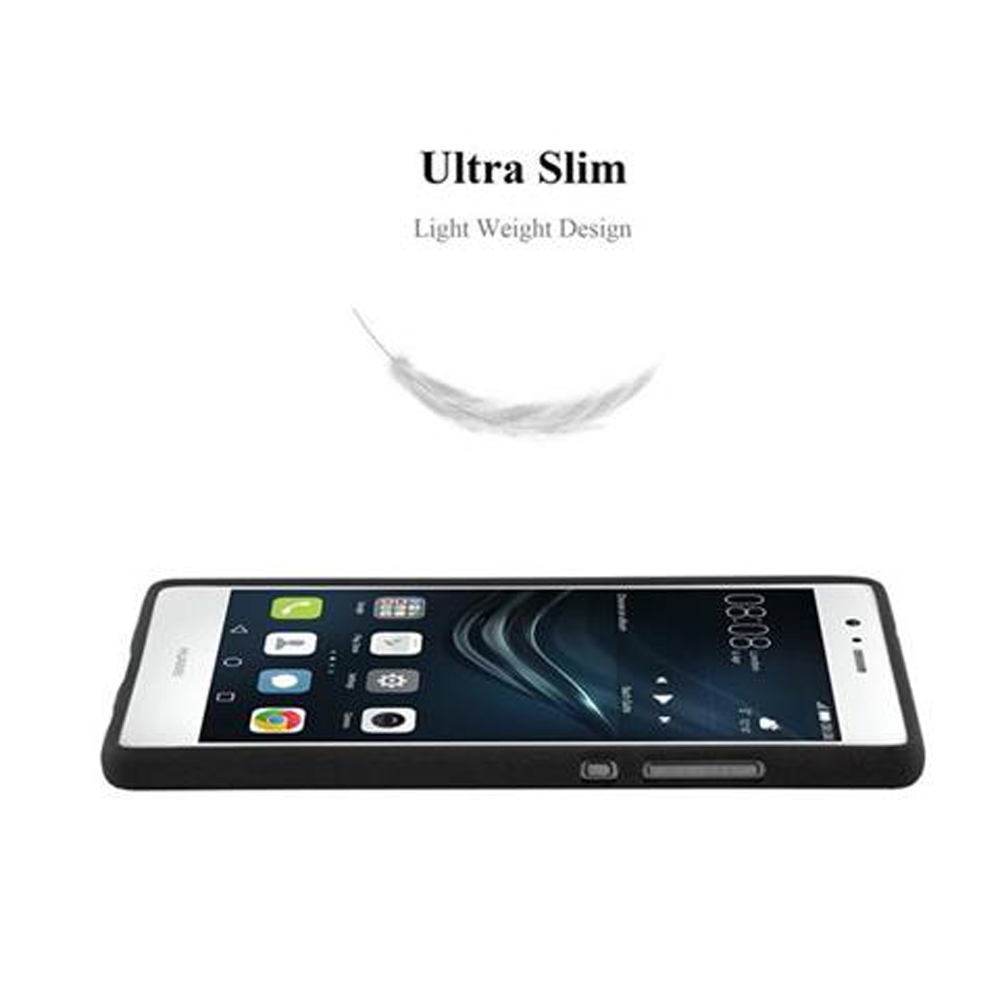Un telefono posizionato su una superficie bianca, con una piuma che fluttua sopra. Testo: Ultra Slim.