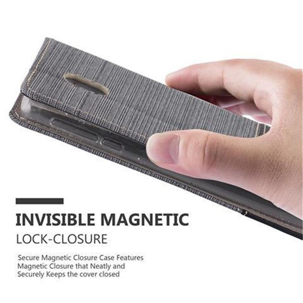 Hand hält eine Handyhülle. Text: 'INVISIBLE MAGNETIC LOCK-CLOSURE'.