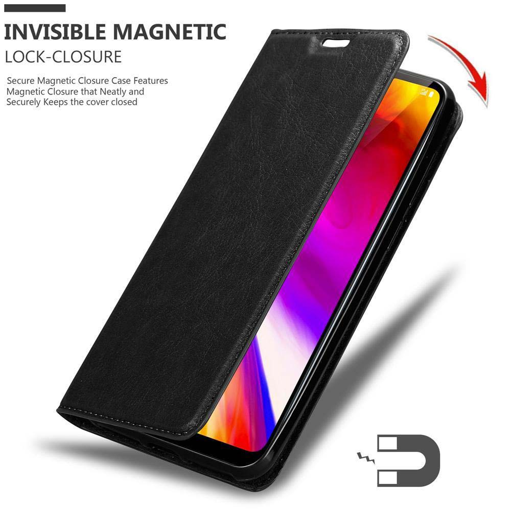 Eine Handyhülle geöffnet mit Telefon. Text: 'INVISIBLE MAGNETIC LOCK-CLOSURE'.