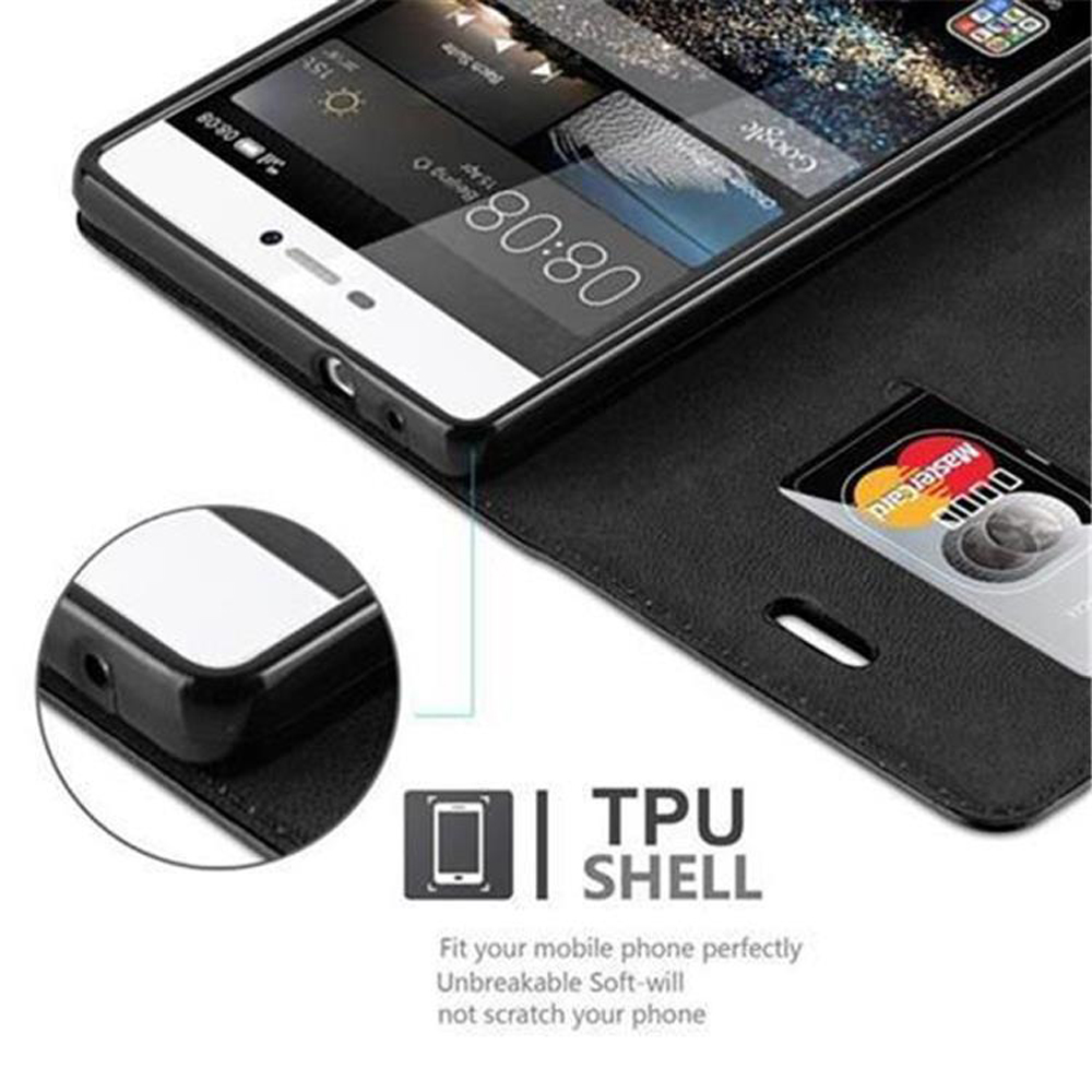 Funda de teléfono negra con un teléfono y una Mastercard dentro. Texto en la imagen: "TPU SHELL".