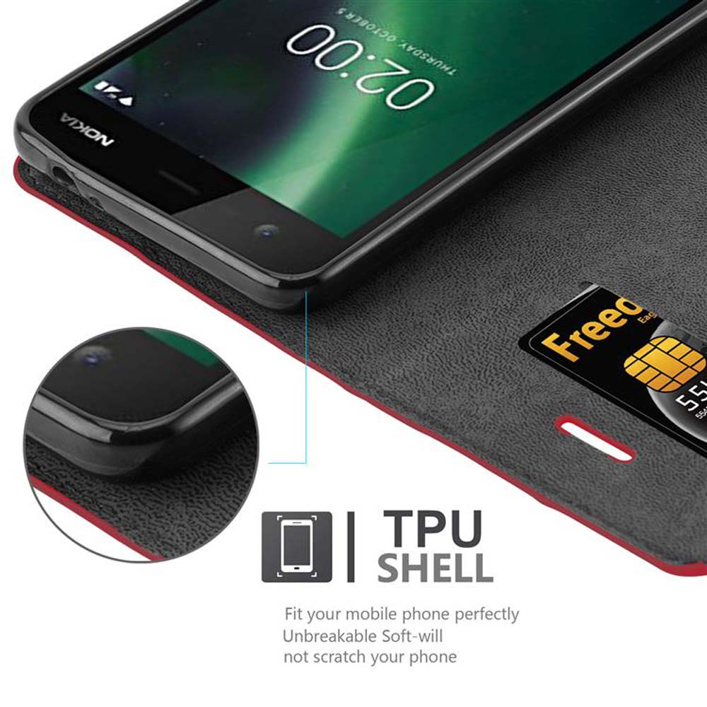 Telefono Nokia in custodia nera. La custodia mostra uno slot per carte di credito con logo Freed.